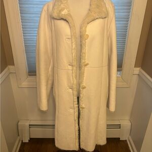 Calvin Klein Cream Teddy Jacket with Faux Fur Trim